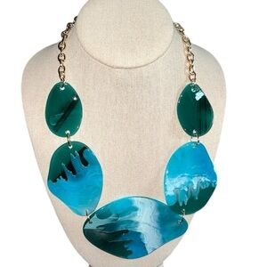 Aqua Blue and Green Chunky Statement Necklace  Beachy Boho Vibes